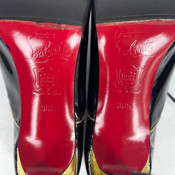 Christian Louboutin Patent Leather Heels Black Patent with Gold Size 36.5 EU - Picture 7 of 7